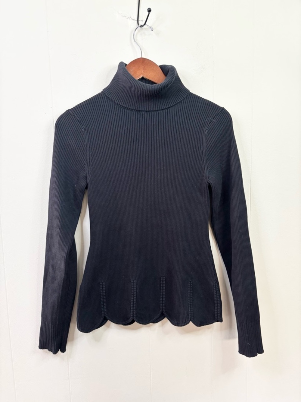 Etcetera black turtleneck knit long sleeve ribbed sweater size SM
